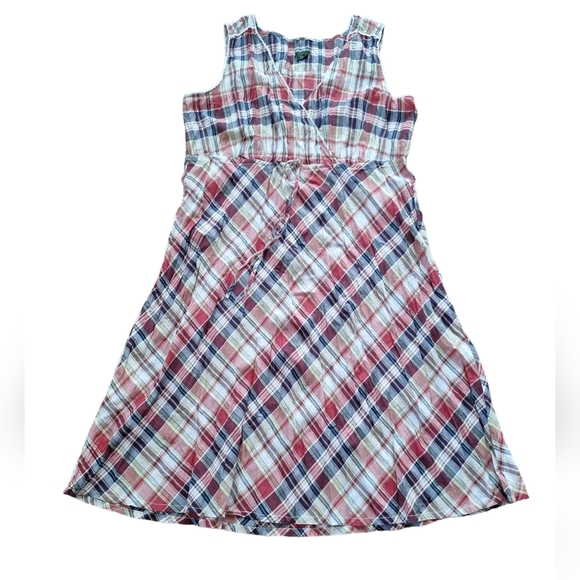 Eddie Bauer Cotton Lightweight Red Blue Gingham Sleeveless Summer Dress … - Picture 1 of 5